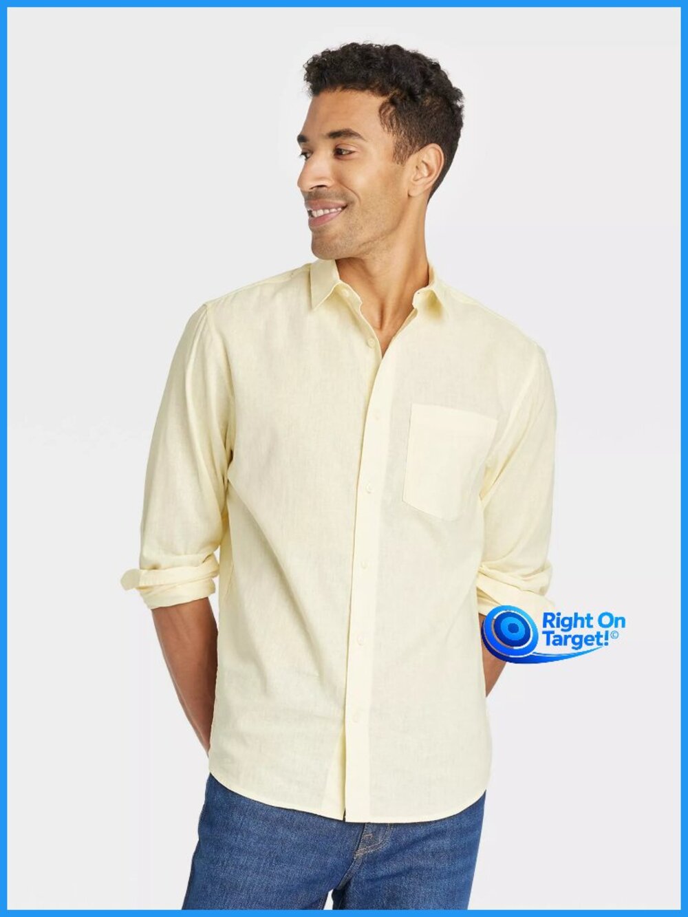 Large - Mens Long Sleeve Collared Linen Blend Button-Down Shirt - Goodfellow Co